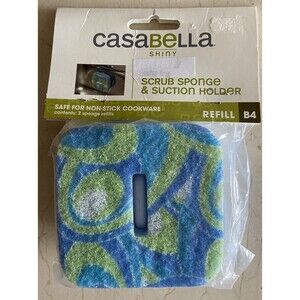 2 Casabella Shiny Scrub Sponge and Suction Holder Kitchen NWT
